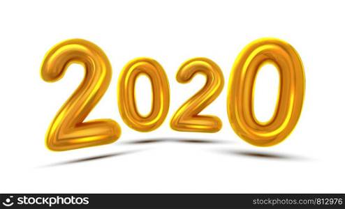 2020 New Year Greeting Card Concept Banner Vector. Glossy Yellow Air Blown Two Thousand Twenty 2020. Invitation Xmas Party Creative Template Poster Realistic 3d Illustration. 2020 New Year Greeting Card Concept Banner Vector