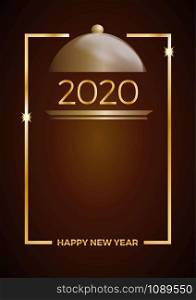 2020, New Year&rsquo;s Eve dinner, template for poster, cover and menu. Vector illustration on brown background