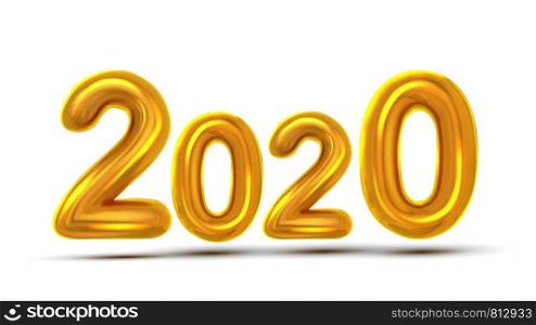 2020 Number New Year Celebration Flyer Vector. Golden Air Blown Two Thousand Twenty 2020 Isolated On White Background. Happy Holiday Shiny Typography Banner Realistic 3d Illustration. 2020 Number New Year Celebration Flyer Vector