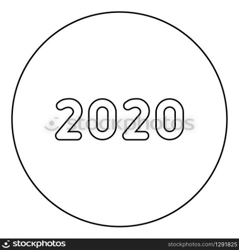 2020 text symbols New Year letters icon in circle round outline black color vector illustration flat style simple image. 2020 text symbols New Year letters icon in circle round outline black color vector illustration flat style image