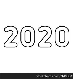 2020 text symbols New Year letters icon outline black color vector illustration flat style simple image