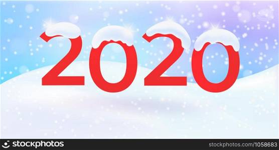 2020 winter background, snowy Happy New Year backdrop. Fantasy holiday wallpaper with snowflakes. Bright vector design.