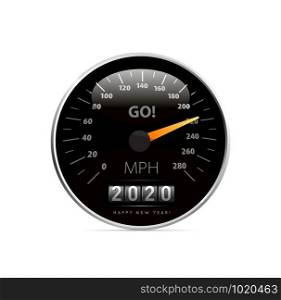 2020 year Calendar speedometer car. Vector illustration. Calendar 2020 in speedometer car vector illustration on white