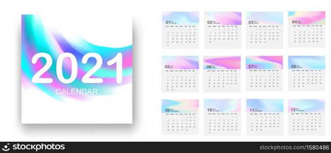 2021 calendar abstract contemporary art vector set. Abstract Pastel gradient background Ecology concept for your graphic design,