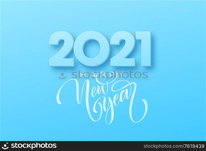 2021 Happy new year brush lettering on the blue background. Vector illustration EPS10. 2021 Happy new year brush lettering on the blue background. Vector illustration