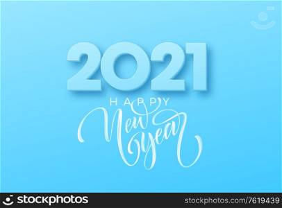 2021 Happy new year brush lettering on the blue background. Vector illustration EPS10. 2021 Happy new year brush lettering on the blue background. Vector illustration