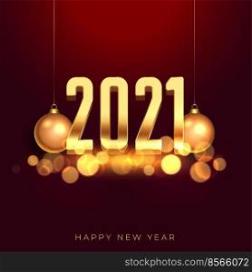 2021 happy new year golden background with christmas balls