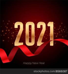 2021 happy new year golden background with ribbon