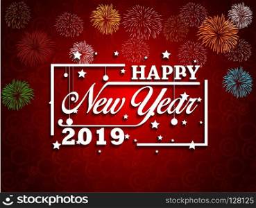 2021 Happy New Year greeting card with colorful fireworks. Vector design template.