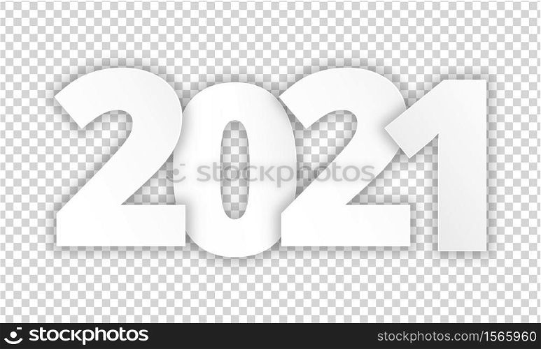 2021 Happy New Year white paper cut on transparent background Seasonal greeting card.calendar.invitation.brouchure template.