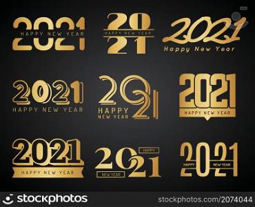 2021 logo. Graphic design of calendar lettering decoration christmas numbers holiday event icon recent vector set. Celebrate new year symbol golden collection illustration. 2021 logo. Graphic design of calendar lettering decoration christmas numbers holiday event icon recent vector set