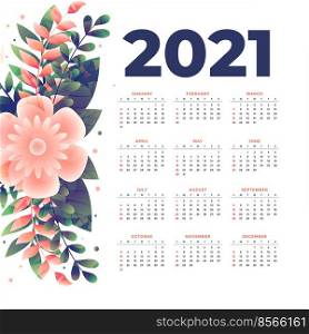 2021 new year calendar template with flower decoration