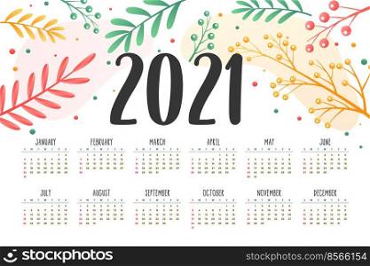 2021 new year calendar with flower decoration design