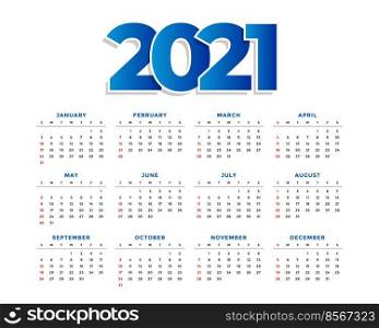 2021 new year simple calendar design template
