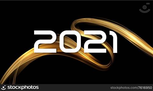 2021 New year with Abstract shiny color gold wave design element on dark background. For Calendar, poster design. 2021 New Year Abstract shiny color gold wave design element