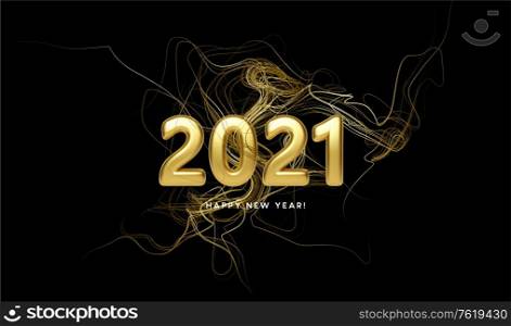 2021 realistic golden 3d inscription on the background of gold glitter confetti wave. Vector illustration EPS10. 2021 realistic golden 3d inscription on the background of gold glitter confetti wave. Vector illustration