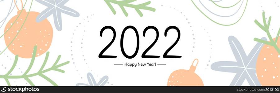 2022 banner. Happy New year poster design. Lettering. Color vector illustration. Christmas balls and snowflakes.. 2022 banner. Happy New year poster design. Lettering. Color vector illustration. Christmas balls and snowflakes