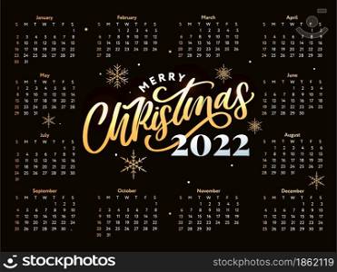 2022 Christmas New Year Sketch Calendar. 2022 Christmas lettering golden New Year Sketch Calendar Week starts on Sunday.