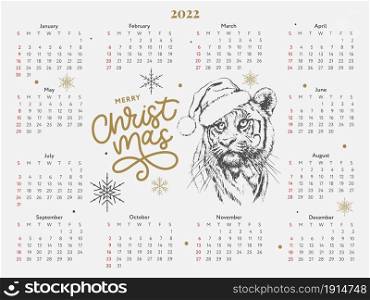 2022 Christmas New Year Sketch Calendar. 2022 Tiger Christmas Calendar New Year Sketch Week starts on Sunday.