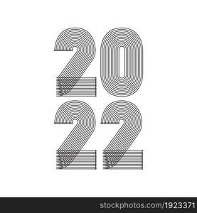 2022 Happy New Year. Abstract geometric cover design background. 2022 numbers in thin lines striped style vector illustration. Annual Report, banner, brochure, label, flyer, poster. Black white colors