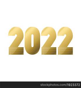 2022 Happy New Year. Abstract geometric cover design background. 2022 numbers in thin lines striped style vector illustration. Annual Report, banner, brochure, label, poster. Golden yellow colors