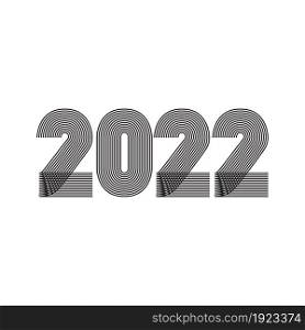 2022 Happy New Year. Abstract geometric cover design background. 2022 numbers in thin lines striped style vector illustration. Annual Report, banner, brochure, label, flyer, poster. Black white colors