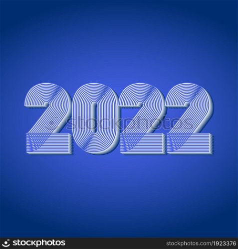 2022 Happy New Year. Abstract geometric cover design background. 3d dimensional 2022 numbers in thin lines striped style vector illustration. Annual Report, banner, brochure, label. Neon blue colors