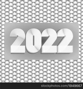 2022 Happy New Year. Abstract geometric cover design background. 3d dimensional 2022 numbers in thin lines striped style vector illustration. Annual Report, banner, brochure. White grey silver color