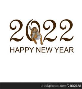 2022 Happy New Year banner with tiger black on white art design