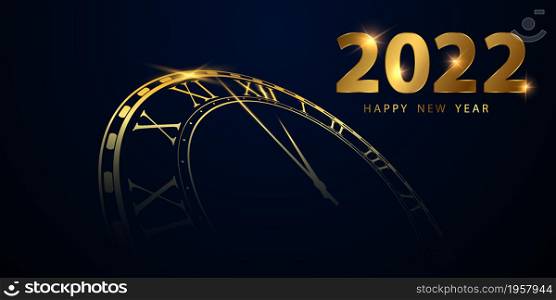 2022 Happy New Year Gold background and christmas themed Celebration party banner and cards.