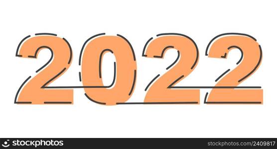 2022 happy new year, lettering broken outline lines