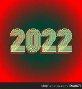 2022 Happy New Year. Minimalist abstract geometric cover design background. 3d dimensional 2022 numbers in thin lines striped style vector illustration. Banner, brochure, label. Neon red green colors