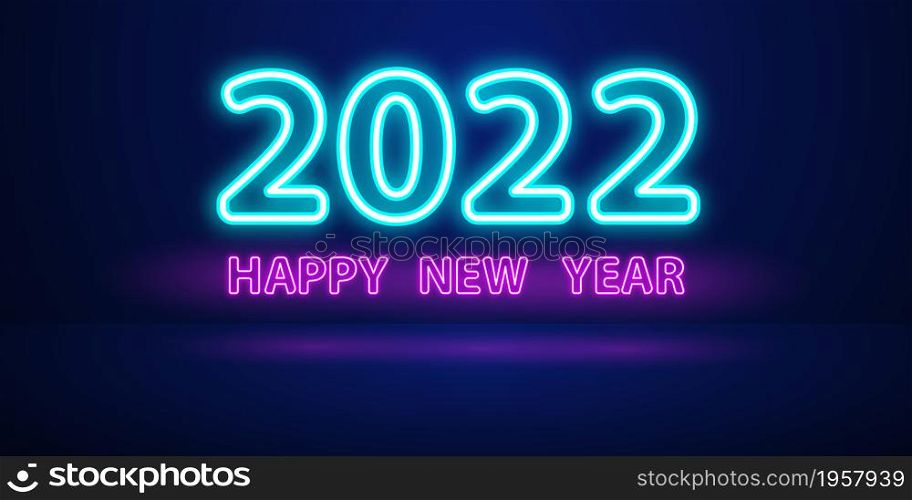 2022 Happy New Year Neon Text.