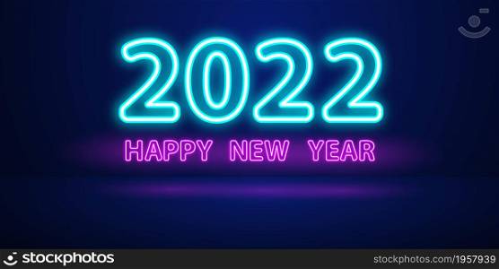 2022 Happy New Year Neon Text.