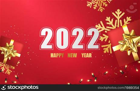 2022 happy new year red background and christmas themed celebration party banner and card