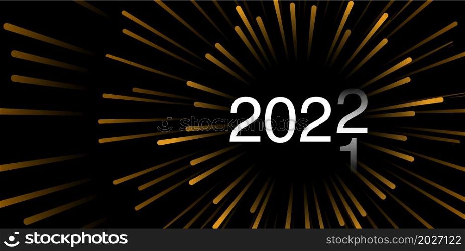 2022 New Year banner, celebration fireworks, countdown number.