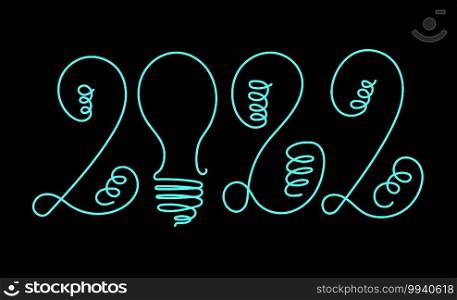 2022 New year. Light bulb. Vector design template. Lettering for sticker. Banner text