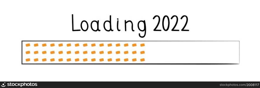 2022 New year loading bar sign drawn in doodle style. Winter holidays coming soon, year end load bar button vector for graphic design, website, banner.. 2022 New year loading bar sign drawn in doodle style. Winter holidays coming soon, year end load bar button vector for graphic design