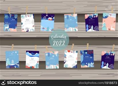 2022 table calendar week start on Sunday with winter,landscape that use for vertical digital and printable A4 A5 size