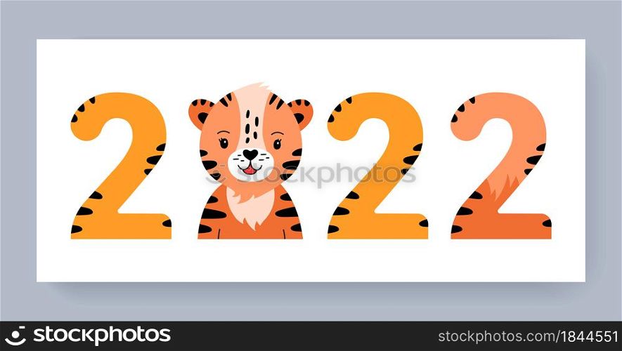 2022 tiger banner. Chinese New year horoscope. Animal symbol color vector illustration