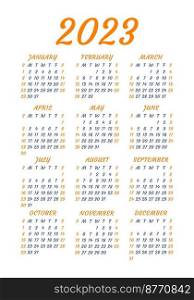 2023  calendar  design  template  vector  sunday  calendar 2023  year  month  week  monthly  calender 2023  diary  wall  english  calender  January  February  March  April  May  June  July  August  September  October  November  December  