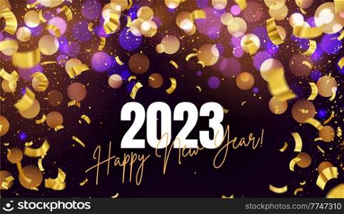2023 Happy new year luxury background with golden glitter sparkles. Annual award Vector design. Happy New Year luxury background with golden glitter sparkles