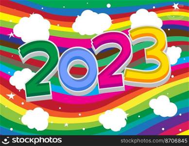 2023. Number written with Children s font in cartoon style.