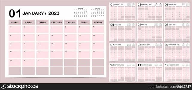 2023 table calendar week start on Sunday with color that use for vertical digital and printable