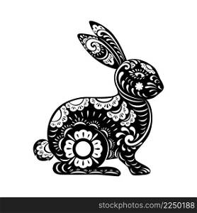 2023 Year of rabbit with paper art cut white background, Chinese zodiac, Beautiful Easter Bunny with Floral fancy hare with laser cut pattern for die cutting or template,Translation;Year of rabbit