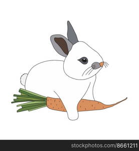 2023 year of the rabbit. Cute rabbit with a carrot. Symbol of the Chinese New Year. Vector illustration isolated on white background. 2023 year of the rabbit. Cute rabbit with a carrot. Symbol of the Chinese New Year. Vector illustration isolated on white background.