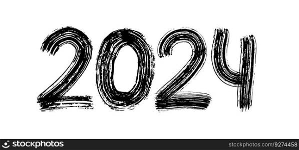 2024 numeral text hand lettering. Dry brush texture effect. Happy New Year 2024. Merry Christmas. Graduation 2024. Design template Celebration typography poster, banner or card. Vector Illustration. 2024 numeral hand lettering. Dry brush texture effect. Happy New Year. Merry Christmas. Graduation. Vector Illustration