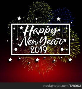 2052 Happy New Year greeting card with colorful fireworks. Vector design template.