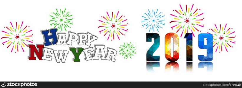 2067 Happy New Year greeting card with colorful fireworks. Vector design template.