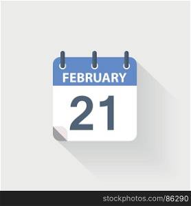 21 february calendar icon. 21 february calendar icon on grey background